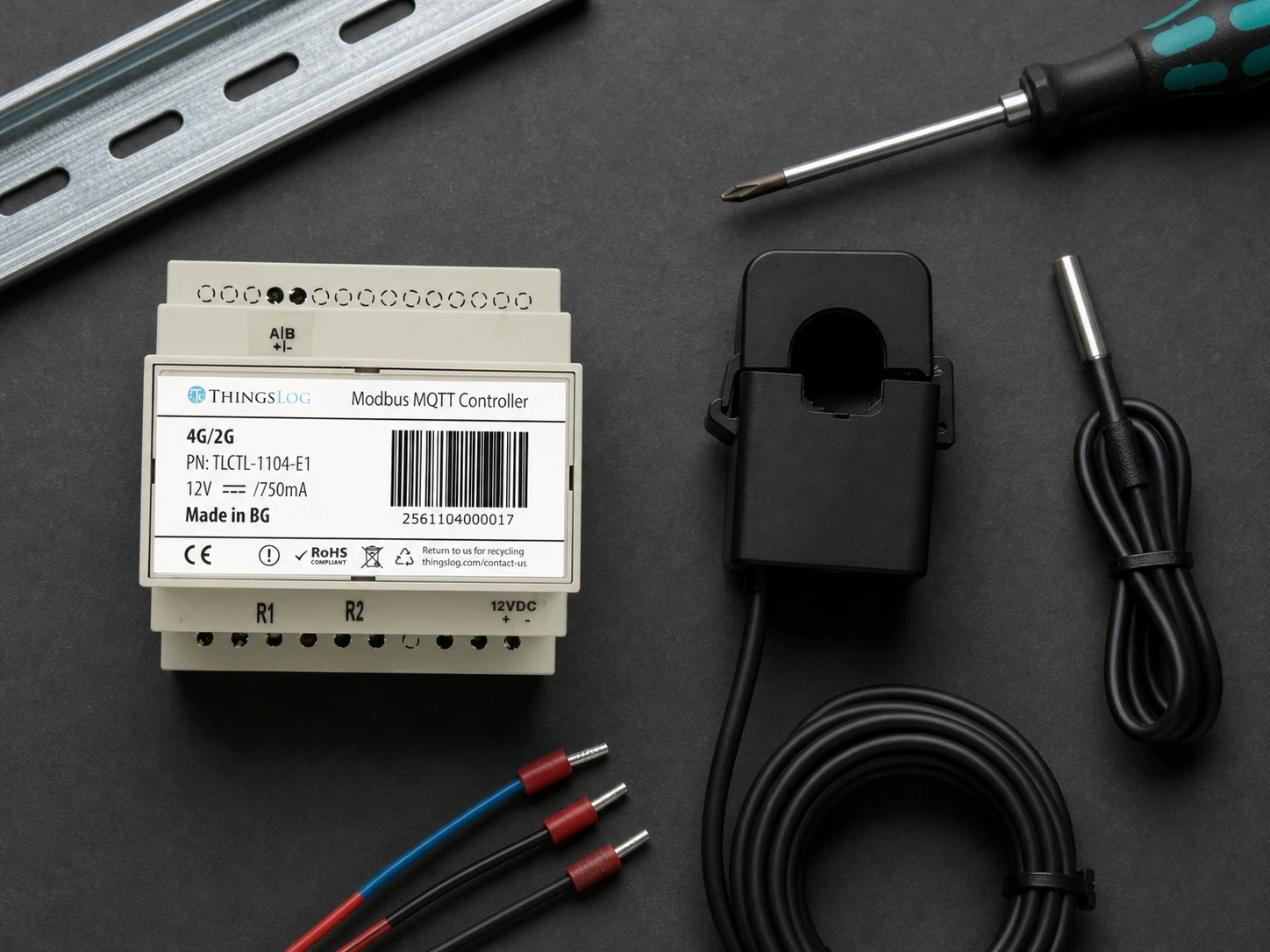 Modbus MQTT kontrolér ThingsLog s meracími modulmi a príslušenstvom